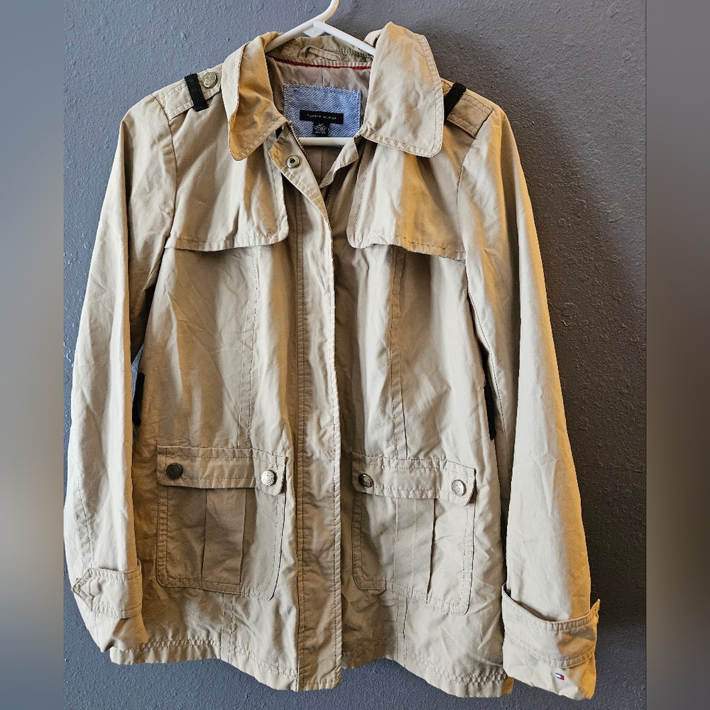 Tommy Hilfiger Pea Coat Womens Small Khaki Light weight jacket cotton blend